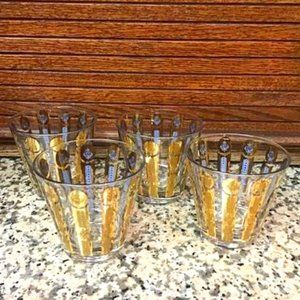 4 Mcm gold stripe with dots damask Rocks glasses Mid Century Modern